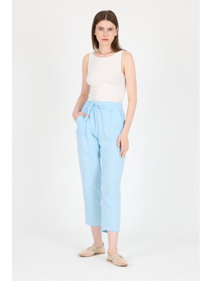 Bebe Mavi Müslin %100 Pamuk Beli Lastikli Pantolon 8055A