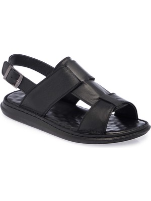 Tergan  Siyah Hakiki Deri Erkek Sandalet - E25Y1SN57154-A23