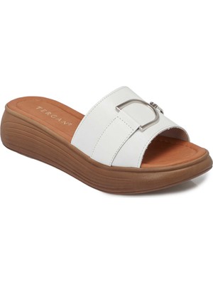 Tergan  Beyaz Hakiki Deri Kadın Terlik - K25Y1TR67787-A26