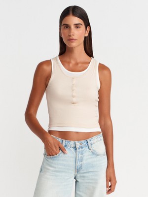 21102 Çift Katlı Düğmeli Top-Bej