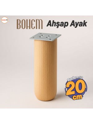 Bohem Doğal Ahşap Silindir Ayak 20 cm Aparat Dahil Mobilya Koltuk Kanepe Sehpa Masa Ayağı Ayakları