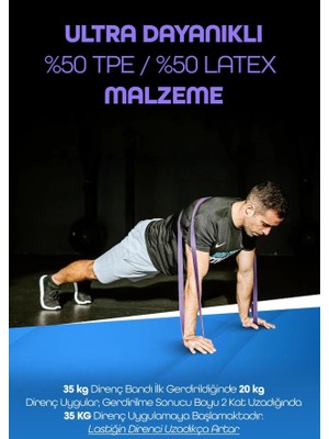 35 kg Mor Barfiks Direnç Lastiği – Extra Sert Gym Pilates Fitness Kas Geliştirme Bandı