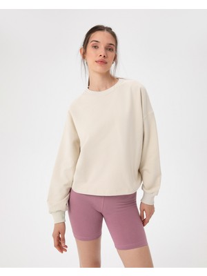 Ayma Active Kadın Bej Krem Basic EasySize Sweatshirt - Uzun Kollu, Basic Fit, Sertifikalı Organik Pamuk, Günlük ve Spor Sweat