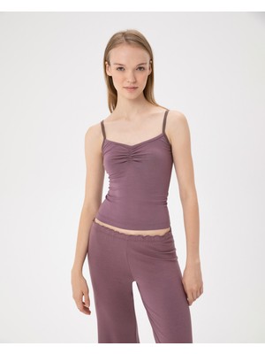 Ayma Active Kadın Lila Büzgülü Askılı Atlet - EcoVero™ Viskoz, Göğüs Büzgü Detaylı, Tek Kat, Hafif ve Rahat İç/Dış Giyim