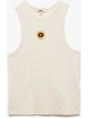 Koton Pamuklu Slim Fit Bisiklet Yaka Ayçiçeği Nakış Detaylı Atlet