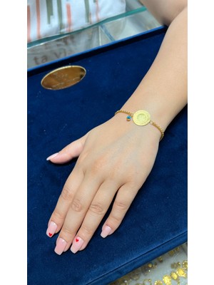 Kuyumcu Nurettin 3.50 gr (Gram) Çeyrek Altın Nazar Boncuklu Künye Bileklik 22 Ayar Altın