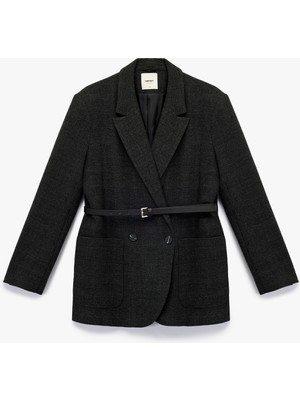 Koton Uzun Kollu Cepli Kruvaze Kemerli Blazer Ceket