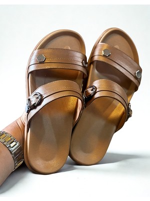 Taba Hakiki Deri Kadın Günlük Rahat Terlik