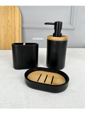 3'lü Poliresin Banyo Sabunluk Seti Siyah