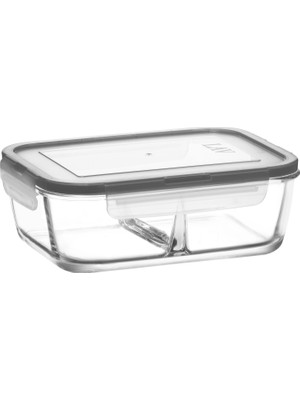 Lav Fresco Cam Bölmeli Saklama Kabı Tekli Büyük Boy 1100 ml Dikdörtgen Gri Kilitli Kapak