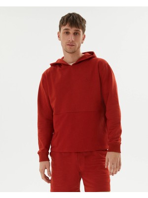 Ayma Active Tarçın Turuncu Kiremit Erkek Uzun Kollu Kanguru Cepli Organik Pamuk Kapşonlu Sweatshirt