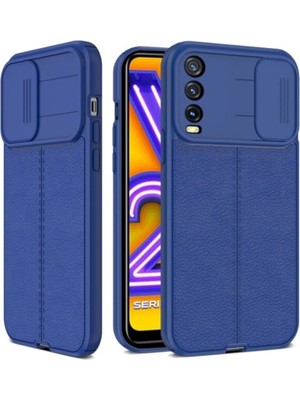 Fibaks Vivo Y11S Kılıf Sürgülü Slide Kamera Korumalı Deri Görünümlü Leke Tutmaz Lüks Silikon