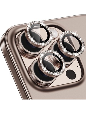 Fibaks Apple iPhone 16 Pro Kamera Koruma Parlak Renkli Taşlı Lens Koruyucu Cam Koruma