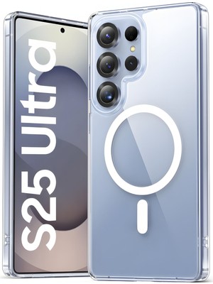 Fibaks Samsung Galaxy S25 Ultra Arka Kılıf Magsafe Kablosuz Şarj Destekli Şeffaf Silikon Darbe Emici