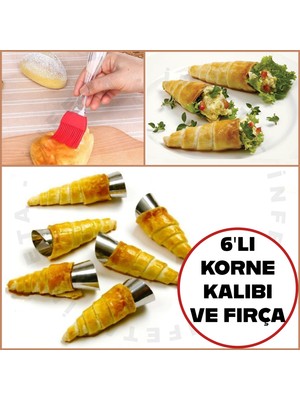 6'lı Kornea Kalıbı ve Silikon Fırça Dekorasyon Seti -Dondurma Huni Tatlı Kalıbı 12 cm