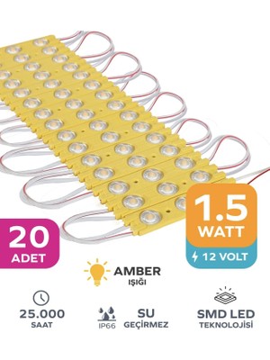 Point 3 Ledli Parmak LED Modül 1.5W 2835 Smd Mercekli 12V-20 Adet Sarı