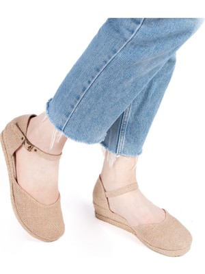 Çocuk Espadril Yanı Açık Bilekten Bantlı Dolgu Topuk Keten Hasır