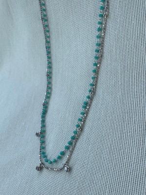 Çift Zincirli Turkuaz Boncuklu Kolye