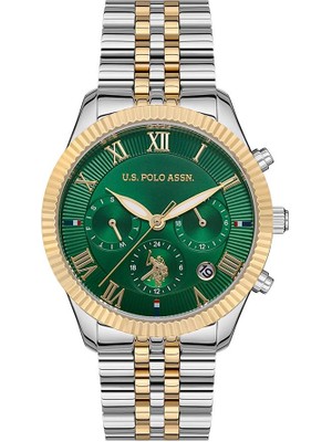 U.S. Polo Assn. Kadın Kol Saati 5 ATM Suya Dayanıklı Çelik Kasa ve Kordon ile Metalik Yeşil Kadran USPA2040-08