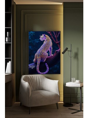 Neon Desenli Leopar Kanvas Tablo Ev Duvar Salon Ofis Dükkan Hediyelik Dekarasyon Süsü