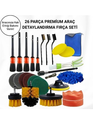 Coofbe Profesyonel 26 Parça Detaylı Araç Yıkama Halı Koltuk Yıkama Lavabo Temizlik Matkap Ucu Seti