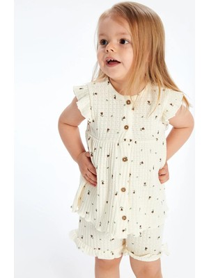 Lcw Baby  Bisiklet Yaka Çiçekli Kız Bebek Bluz ve Şort 2'li  (S5)