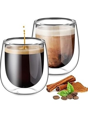 "büyük Keyif: 250ML Çift Cidarlı Americano ve Latte Mojito ve Kokteyl Bardak Seti"