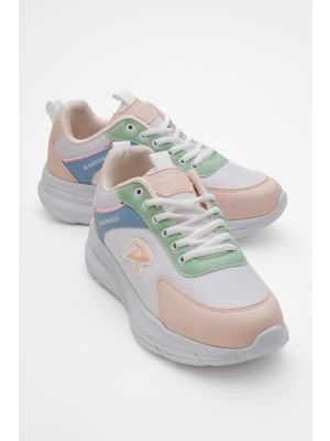 Cırtlı Anorak Kadın Spor Ayakkabı Beyaz Pudra Yeşil