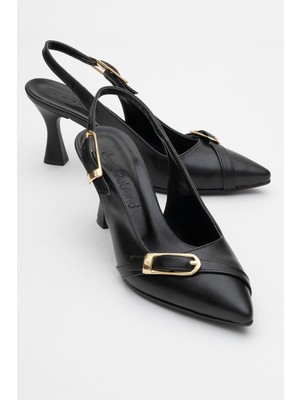 Kadın Tokalı Açık Topuklu Ayakkabı Siyah Cilt