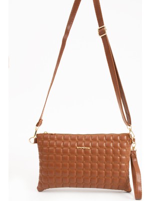 Sanmorris Kadın Suni Deri Taba Renkli Ayarlanabilir Çapraz ve El Askılı Portföy, Clutch Çanta