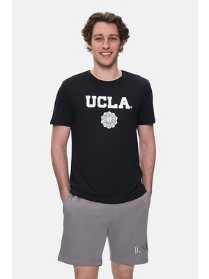 Ucla GAYLEY Siyah Bisiklet Yaka Baskılı %100 Pamuk Standard Fit Erkek Tshirt