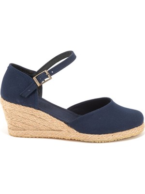 Gerçek Elişi Topuğu Kapalı Bilekten Bantlı Keten Espadril Dolgu Topuk Handmade