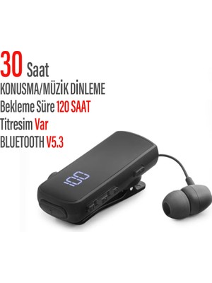 Exenar Android & Ios Uyumlu Makaralı Titreşimli Bluetooth Kulaklık Rüzgar Kesici Dijital Kulaklık 30 Saat