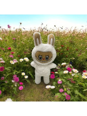 Mini Krem Tavşan Kostümlü Labubu Peluş Oyuncak