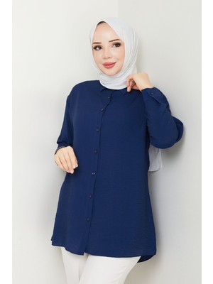 Kadın Arkası Düğme Detaylı Robalı Iç Göstermez Lilium Gömlek -PMK428