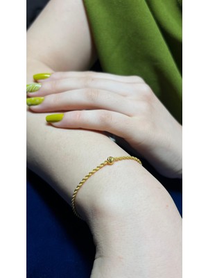 Kuyumcu Nurettin 1,30 gr (Gram) Dorikalı Halat Bileklik Künye (Rose-Sarı-Yeşil-Beyaz)