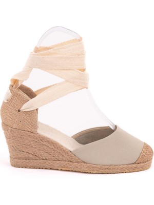 Gerçek Elişi Bej Ipli Dolgu Topuk Keten Espadril Handmade