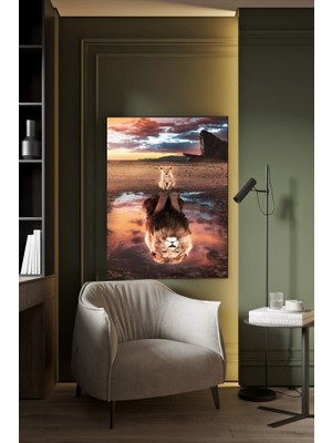 Gelceğin Aslan Karlı Kanvas Tablo Ev Duvar Salon Ofis Dükkan Hediyelik Dekarasyon Süsü