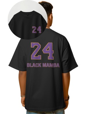 Unisex 24 Black Mamba Kobe Sırt Baskılı Tişört, Oversize Basketbol Temalı T-Shirt