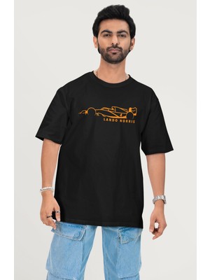 Oversize Lando Norris 4 F1 Sırt Baskılı Tişört, Unisex Formula 1 Temalı T-Shirt