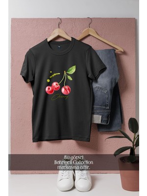 Oversize Cherry Vektörel  Tasarımlı Unisex T-Shirt