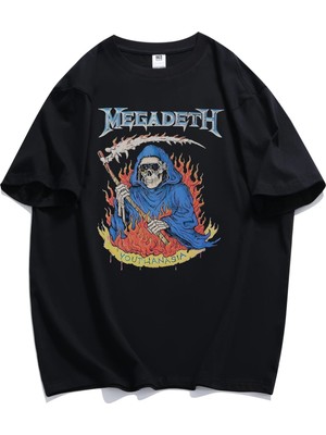 Fuddy Moda Unisex Megadeth The Angel Of Death Baskılı Tişört, Oversize Rock Band Temalı T-Shirt