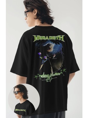 Unisex Megadeth Sırt Baskılı Tişört, Oversize Rock Band Temalı T-Shirt