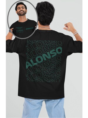 Oversize Aramco Formula One Team Sırt Baskılı Tişört, Unisex F1 Alonsoo Temalı T-Shirt