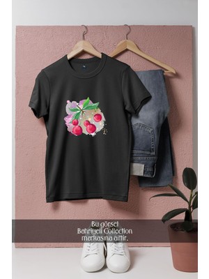 Oversize Renkli Kiraz Cherry  Tasarımlı Unisex T-Shirt