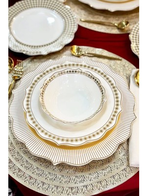 Lumiera 24 Parça Yaldız Süslemeli Bone China 6 Kişilik Sofra Yemek Takımı