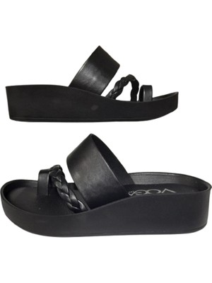 Voga Siyah Örgü Modelli Şık Parmak Arası Terlik