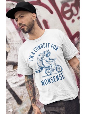 Fuddy Moda Unisex I'm A Conduit For Nonsense Baskılı Tişört, Oversize Motosiklet Temalı T-Shirt