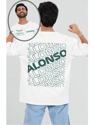 Oversize Aramco Formula One Team Sırt Baskılı Tişört, Unisex F1 Alonsoo Temalı T-Shirt