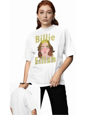 Fuddy Moda Unisex Billie Eilish Yazılı Tişört, Oversize Müzik Temalı T-Shirt